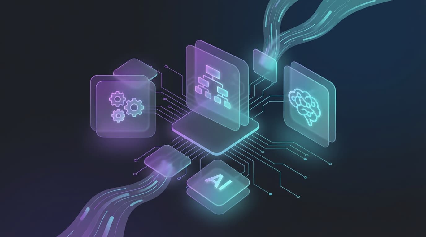 רקע מופשט המייצג שירותי פיתוח Full-Stack ופתרונות AI
